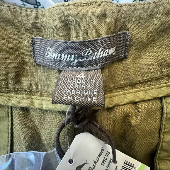 New Tommy Bahama 100% Linen Two Palms Cuffed Short Forest Moss Women Size 4 - Picture 8 of 11